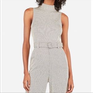 Express Plaid Neutral jumpsuit with belt
